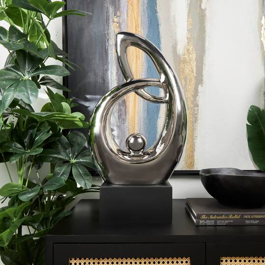 25" Silver Abstract Looped Ceramic Sculpture